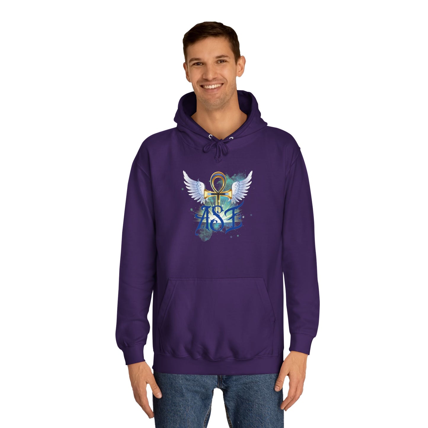 Unisex College Hoodie with Winged Ankh Design - Perfect for Fall and Everyday Wear