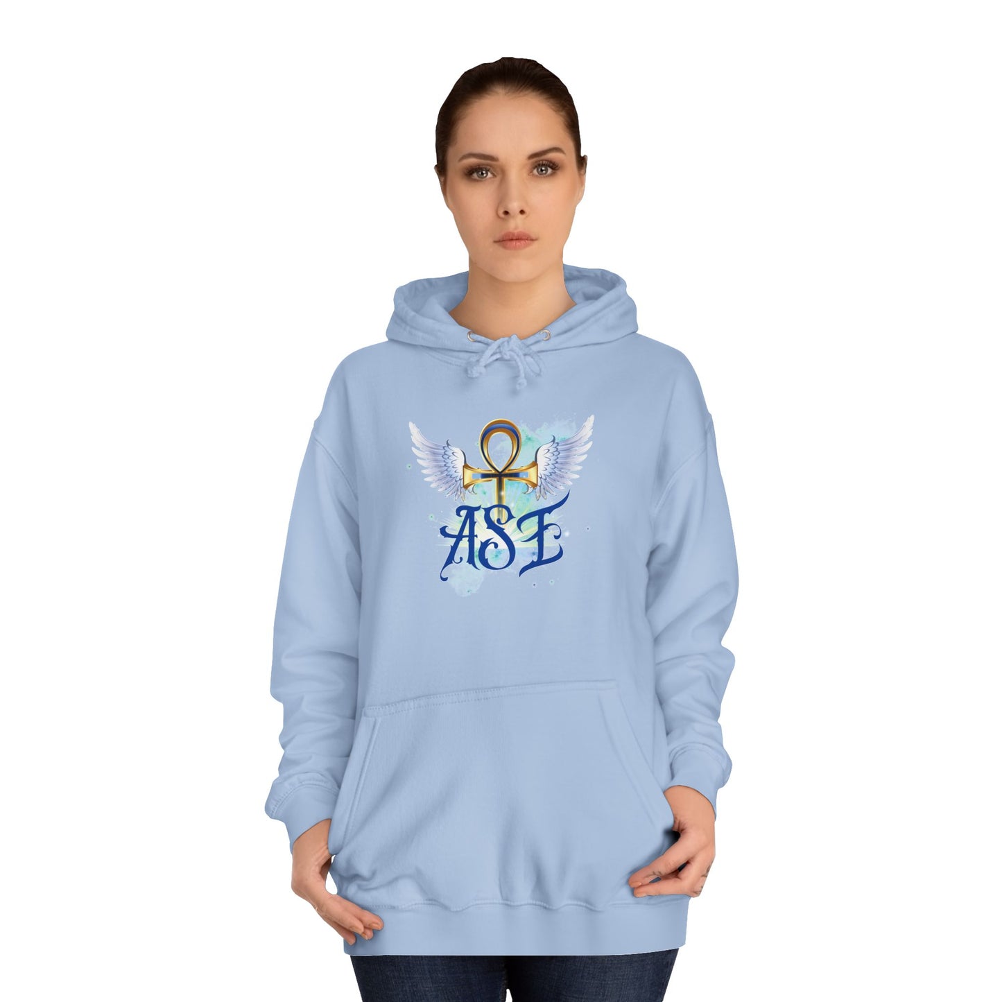 Unisex College Hoodie with Winged Ankh Design - Perfect for Fall and Everyday Wear