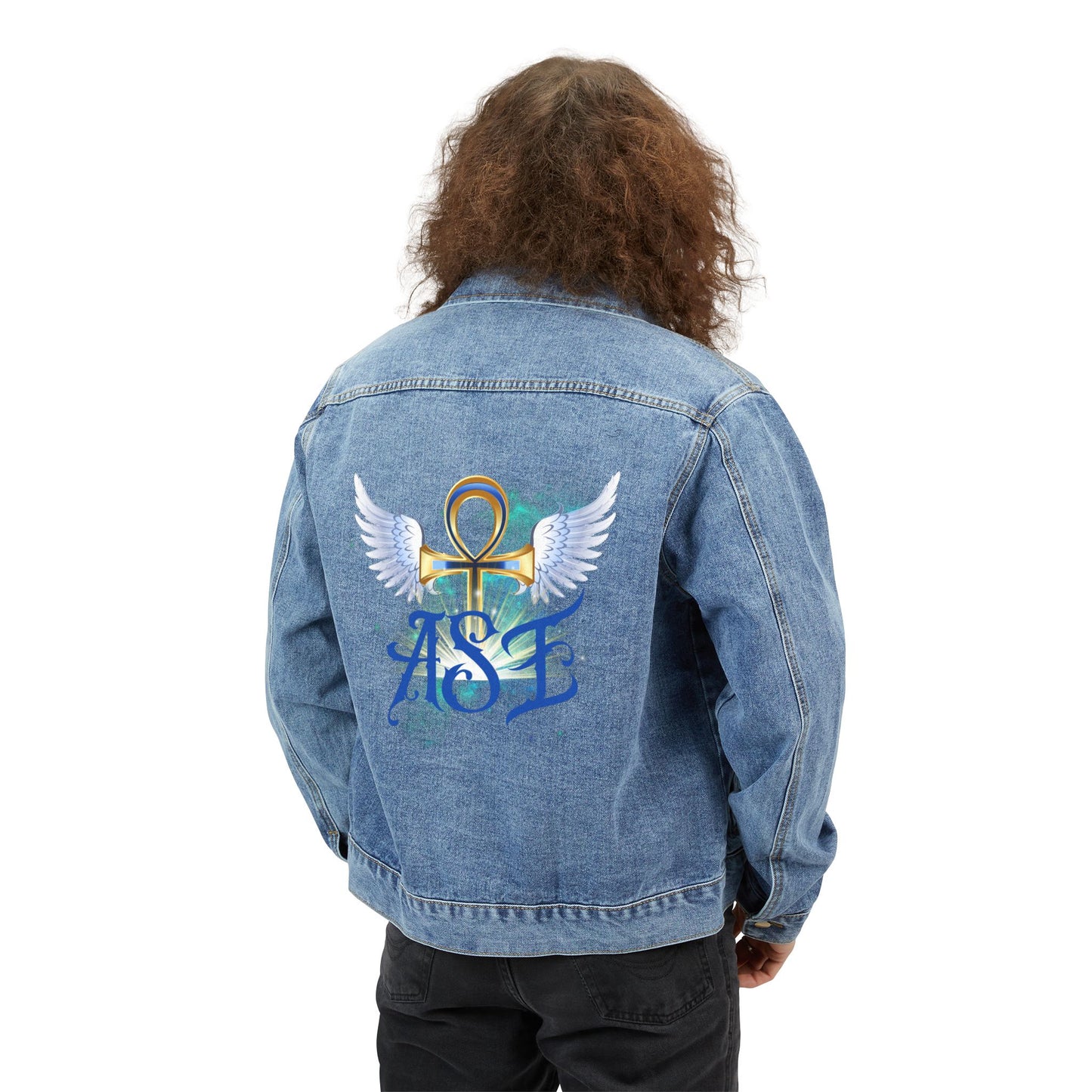 Men's Denim Jacket with Artistic Wings Design – Casual & Trendy