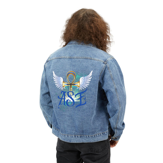 Men's Denim Jacket with Artistic Wings Design – Casual & Trendy