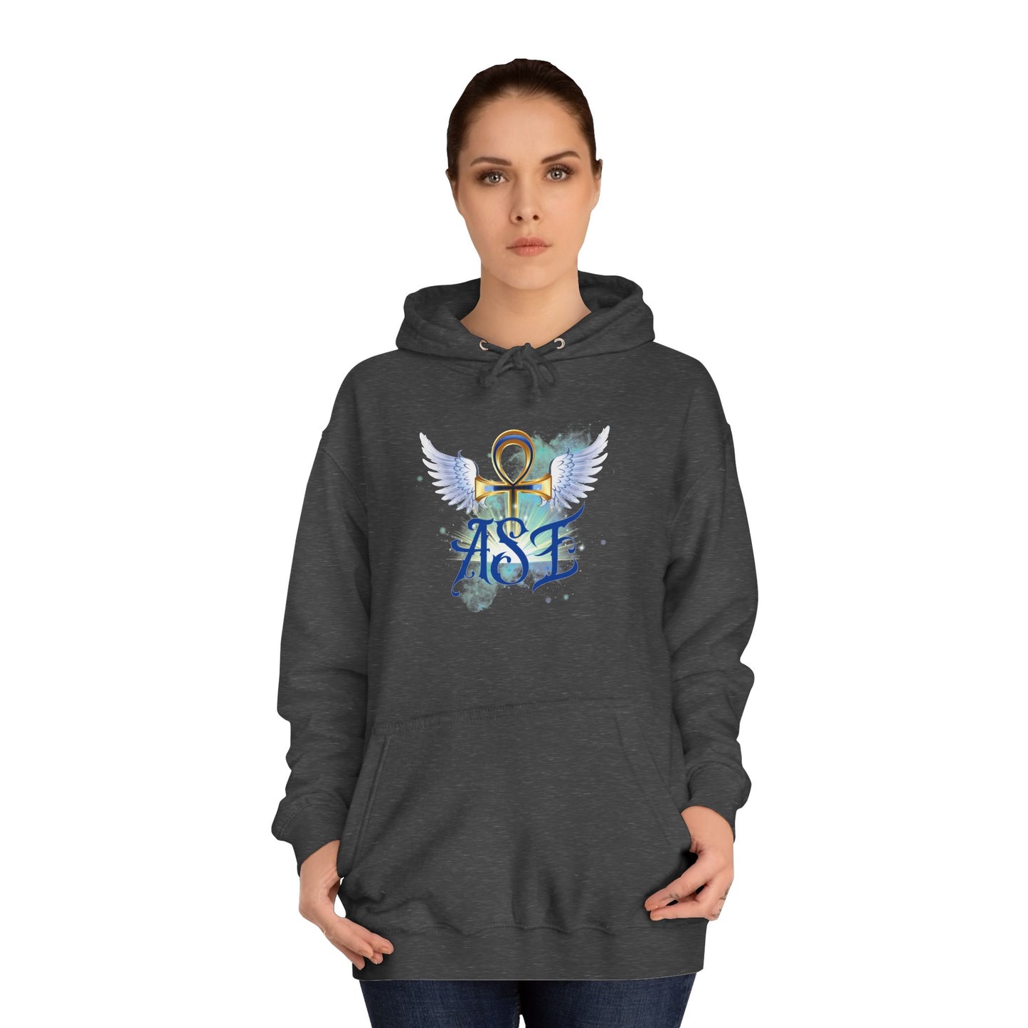 Unisex College Hoodie with Winged Ankh Design - Perfect for Fall and Everyday Wear