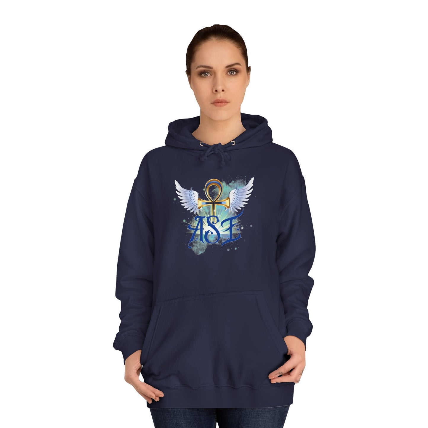 Unisex College Hoodie with Winged Ankh Design - Perfect for Fall and Everyday Wear