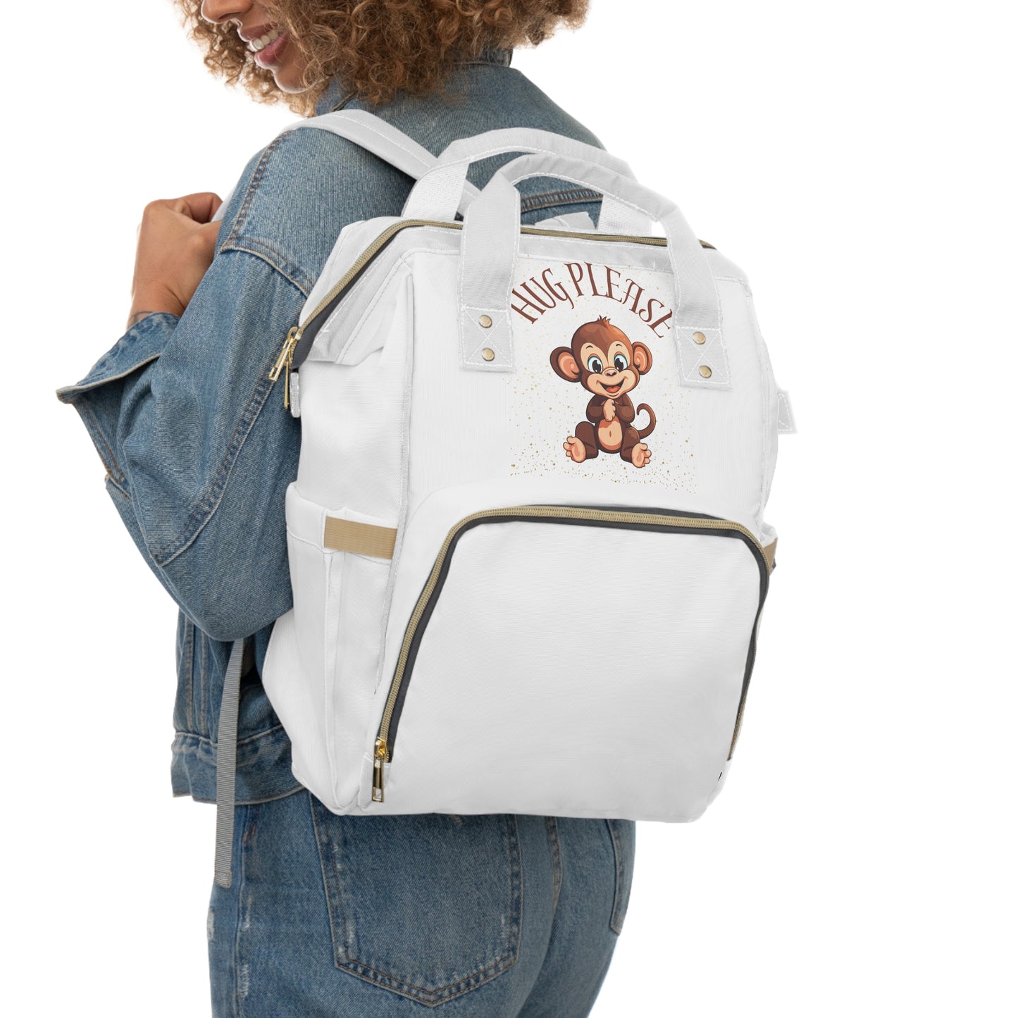 Hug Please Multifunctional Diaper Backpack - Cute Monkey Design for Parents