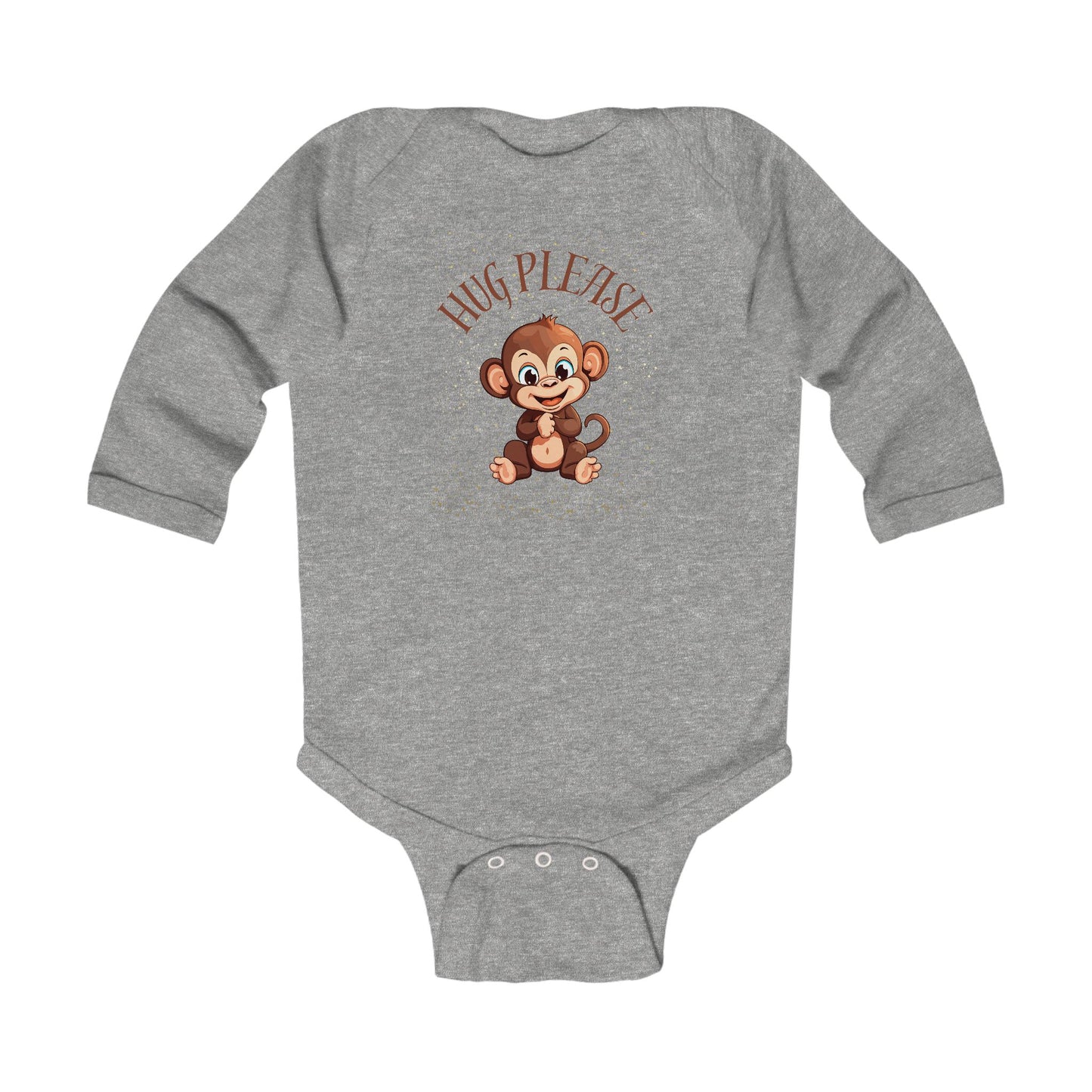 Cute Monkey "Hug Please!" Infant Long Sleeve Bodysuit