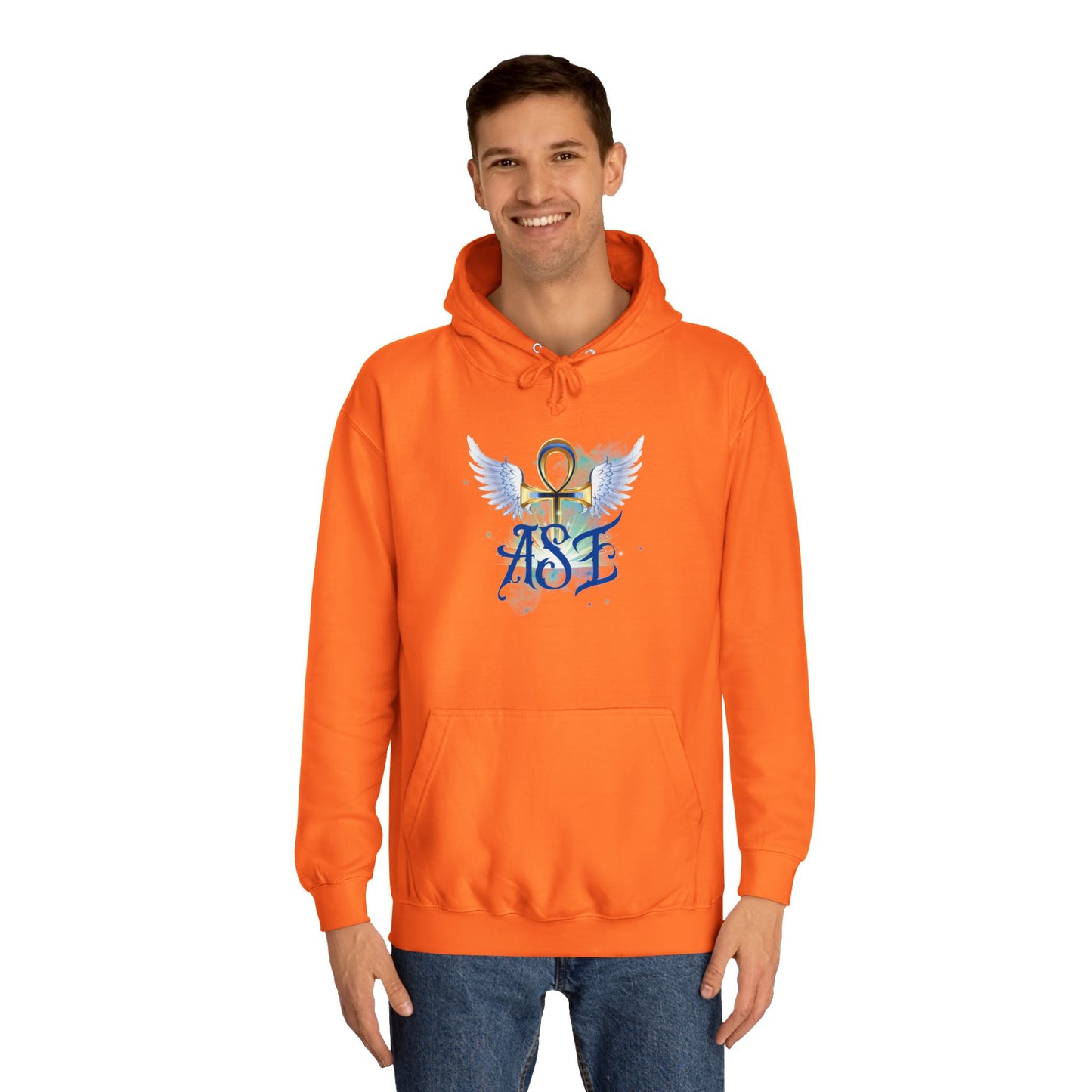 Unisex College Hoodie with Winged Ankh Design - Perfect for Fall and Everyday Wear