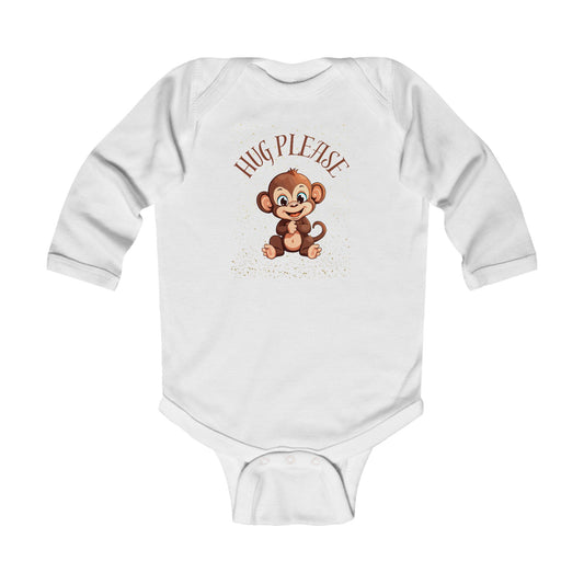 Cute Monkey "Hug Please!" Infant Long Sleeve Bodysuit