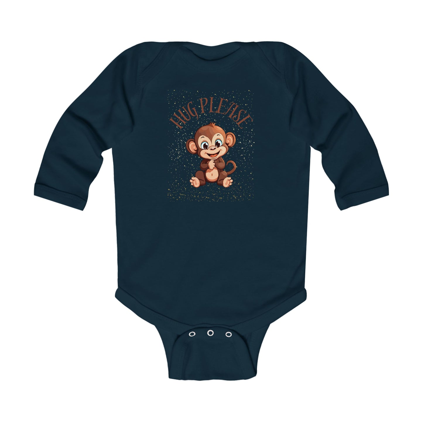 Cute Monkey "Hug Please!" Infant Long Sleeve Bodysuit