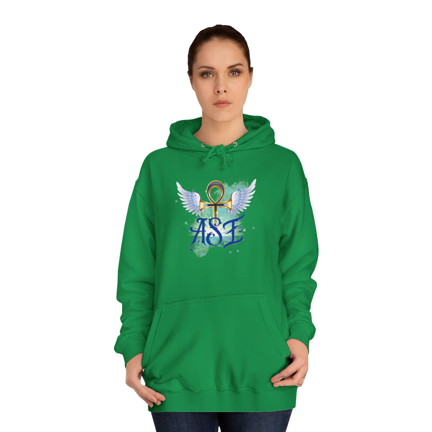 Unisex College Hoodie with Winged Ankh Design - Perfect for Fall and Everyday Wear