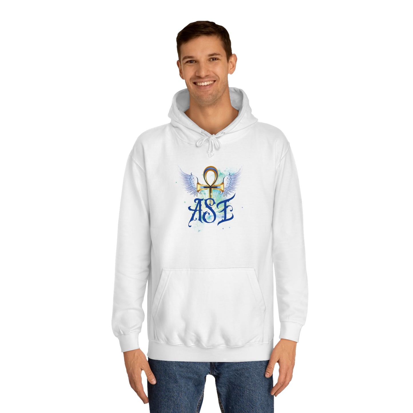 Unisex College Hoodie with Winged Ankh Design - Perfect for Fall and Everyday Wear