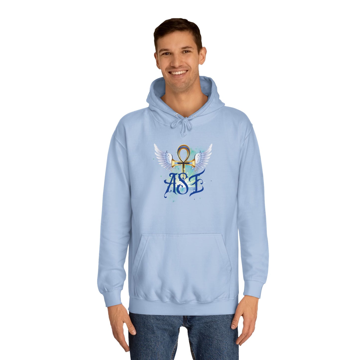 Unisex College Hoodie with Winged Ankh Design - Perfect for Fall and Everyday Wear