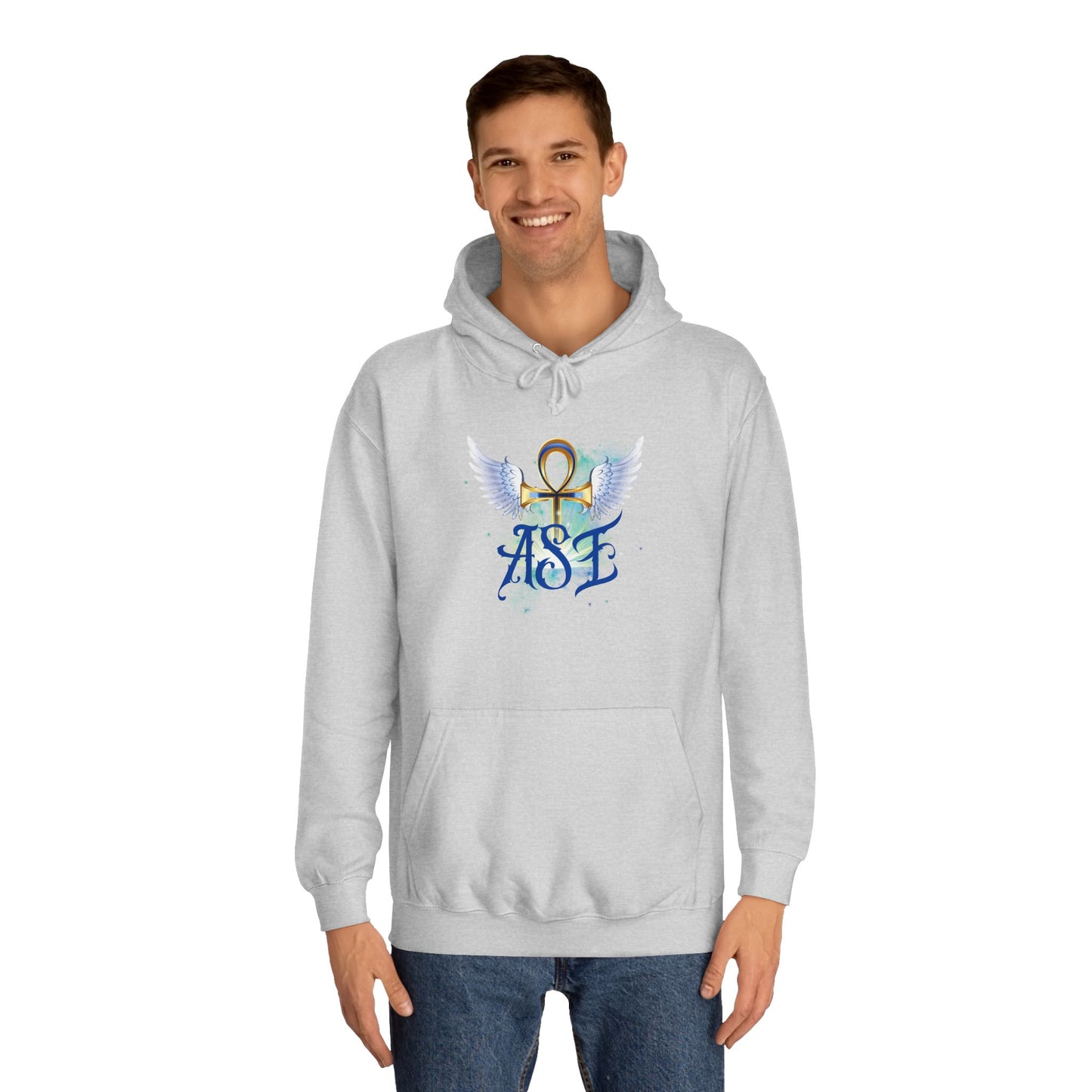 Unisex College Hoodie with Winged Ankh Design - Perfect for Fall and Everyday Wear