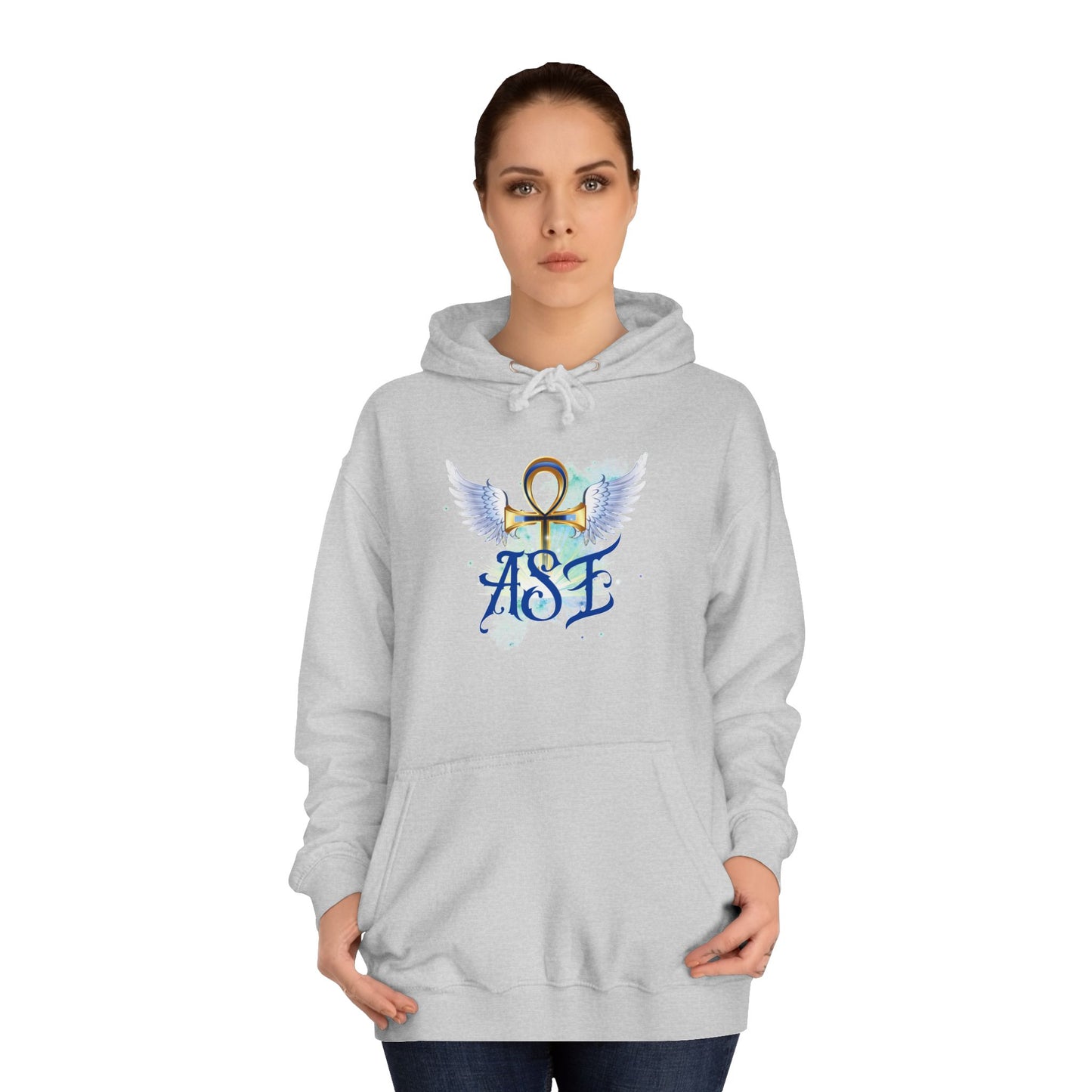 Unisex College Hoodie with Winged Ankh Design - Perfect for Fall and Everyday Wear